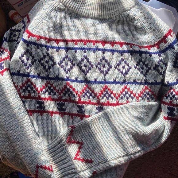 VTG 70s 80s National Alpine Fair Isle Ski Sweater Blue Red White Unisex L - Picture 6 of 7